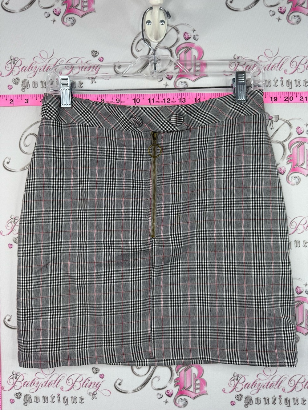 URBAN Romantics Grey Plaid Mini Skirt with Pink Accents